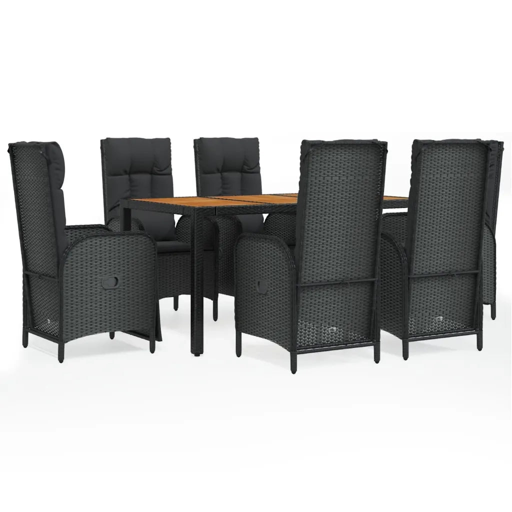 Set da Pranzo da Giardino 7 pz Nero con Cuscini in Polyrattancod mxl 76429