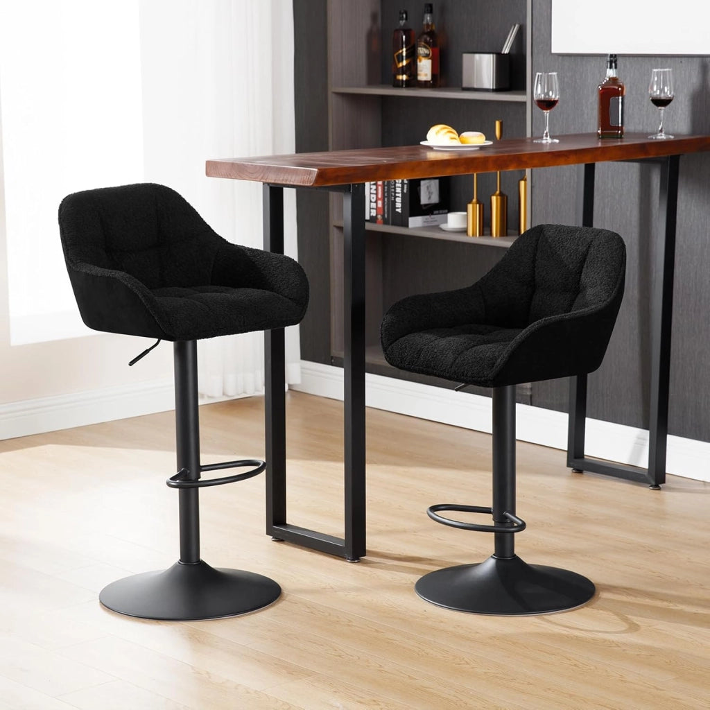 Set di 4 Sgabelli da Bar con Braccioli, Sedia da Cucina con Poggiapiedi, Sgabello Alto con Schienale, Regolabile e Girevole, per Bistrot, Pub, in Velluto a Coste e Ciniglia, Nero, BH400sz-4