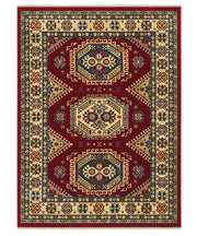 Tappeto KAZAKH 1351 rosso e oro cm.70x240 stile orientale persiano alta qualità con effetto lucente