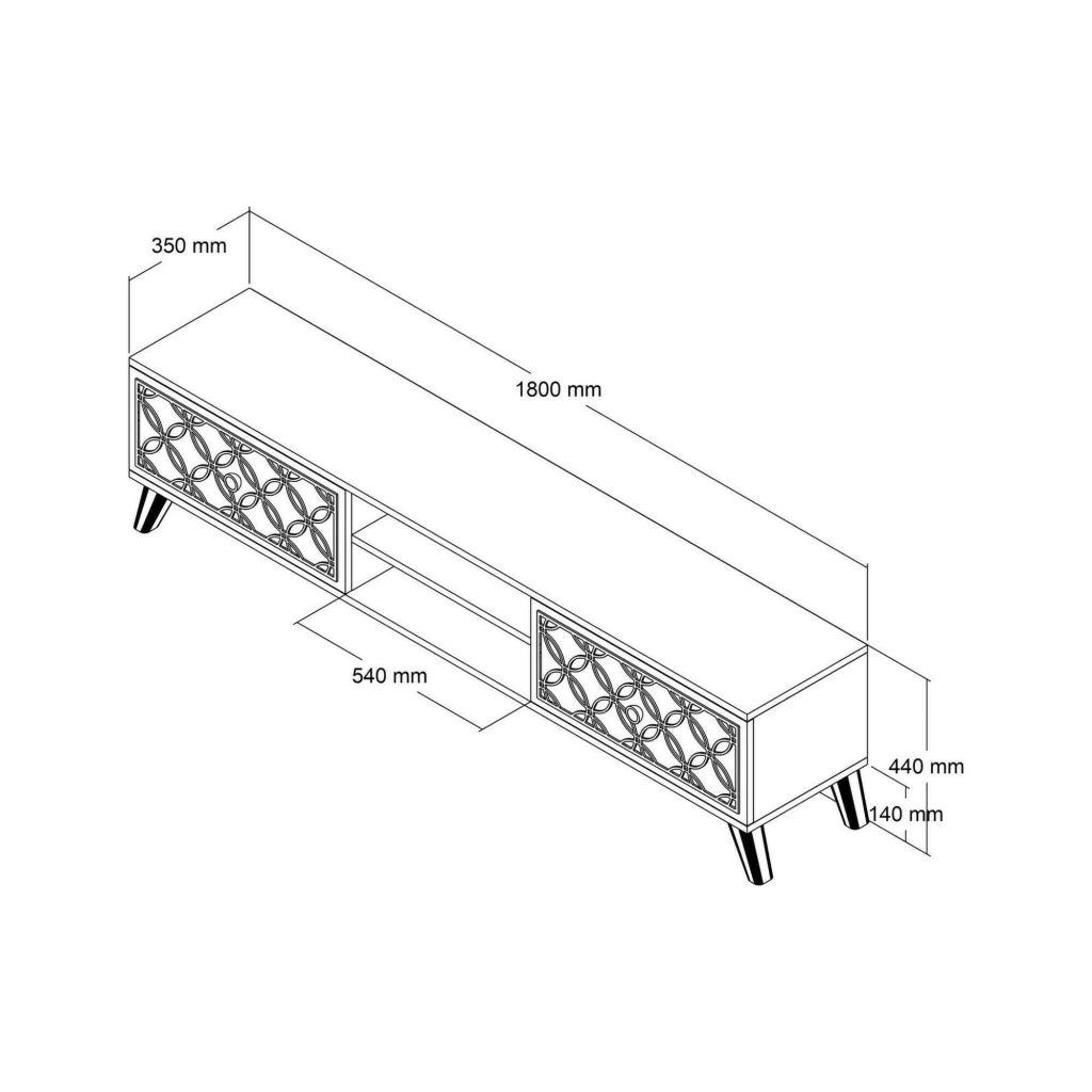 Mobile porta TV Teia, Credenza da soggiorno, Armadio basso per TV, Base parete attrezzata, 180x35h44 cm, Noce e Bianco