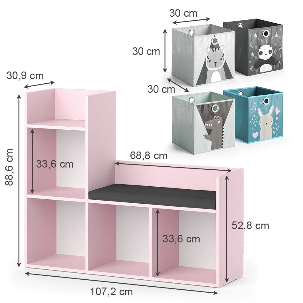 Vicco Libreria bambini rosa 107.2 x 88.6 cm con 2 scatole pieghevoli (grigio)
