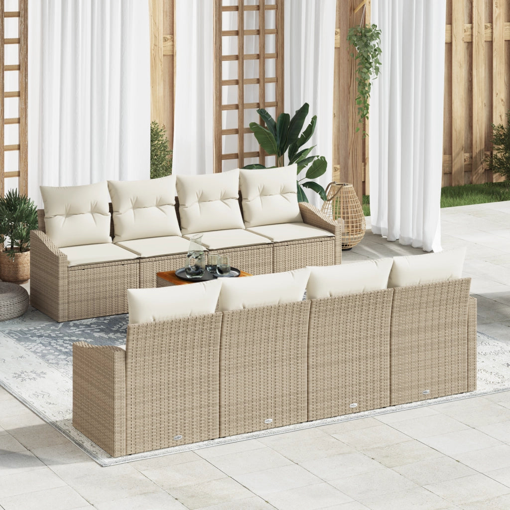 Set Divano da Giardino con Cuscini 9 Pezzi Beige Polyrattan Acacia