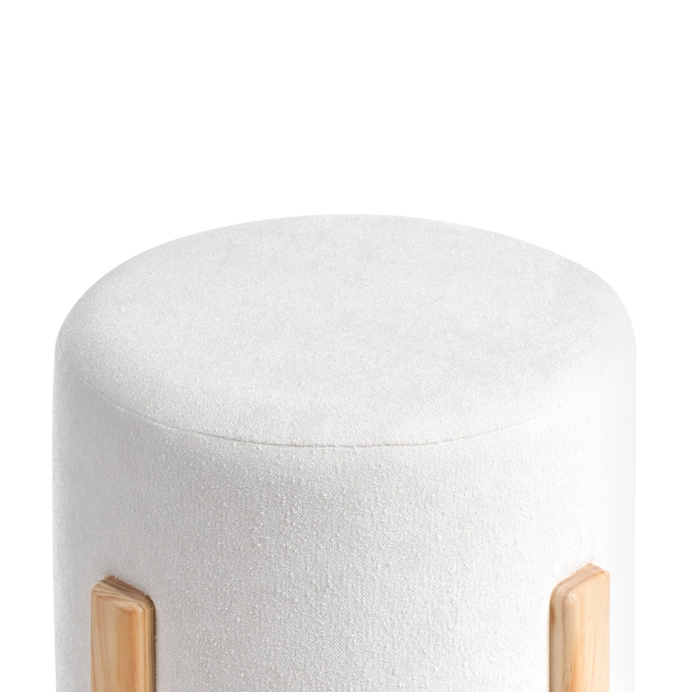 Pouf Bianco sporco in ciniglia Seduta imbottita Gambe tonde in legno