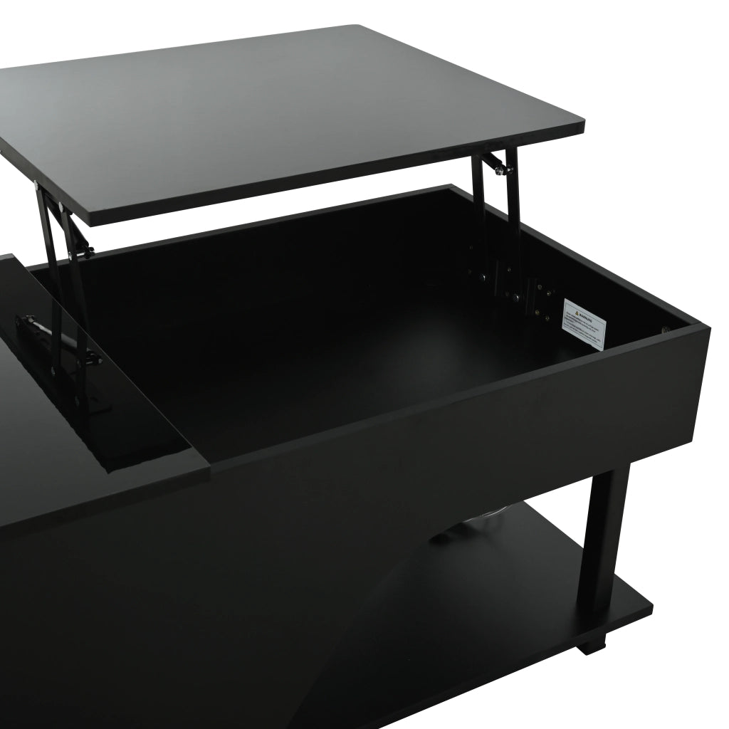 Tavolino da Caff¨¨ con LED e Vano Contenitore ¨C MINIMAL ¨C Nero Lucido 50x100x46