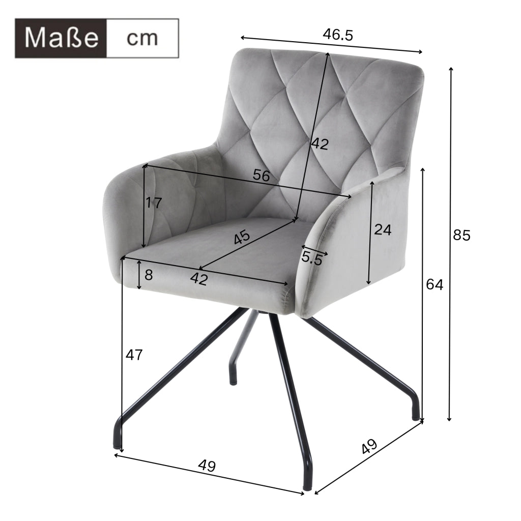Set da 2 sedie da pranzo imbottite in velluto grigio chiaro con gambe in metallo