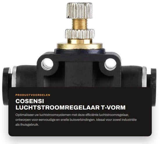 Regolatore di flusso d'aria a forma di T - Fitting pneumatica - Rame/PVC - 4/6/8 mm - Connettiore di tubo semplice - Alta durata