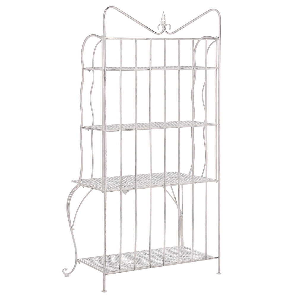 Scaffale per piante in metallo beige chiaro per esterni interni giardino retrò 4 ripiani portaoggetti da giardino autoportante