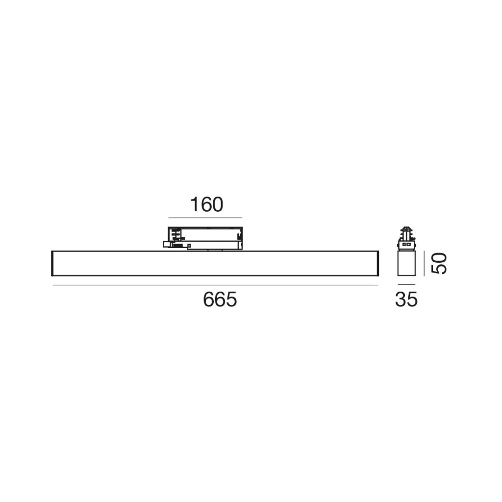 Reglette Led Antiabbaglio a Binario 48V 24W 2162Lm 4000K CRI>90 Fascio 38° IP20 - Alluminio Pressofuso Nero - Gealuce