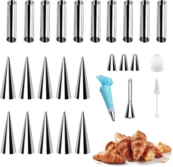 Kit di accessori per la cottura a spruzzo in acciaio inossidabile con bocchetta a spruzzo, sacchetto di silicone, spazzolino da pulizia e 27 pezzi di peeler per kruk.