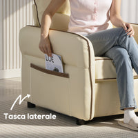 Poltrona da Salotto Moderna con Imbottitura Spessa Tasca Laterale e Rivestimento in Finta Pelle Beige