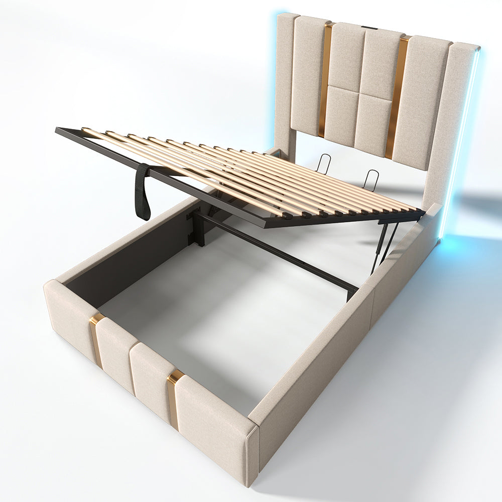 Letto a ribalta per adulti - Xylo - 90??200 cm - Beige - APP-Control LED