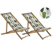 Set di 2 sedie a sdraio da giardino con struttura in legno di acacia chiaro con motivo floreale in tessuto amaca sedile reclinabile
