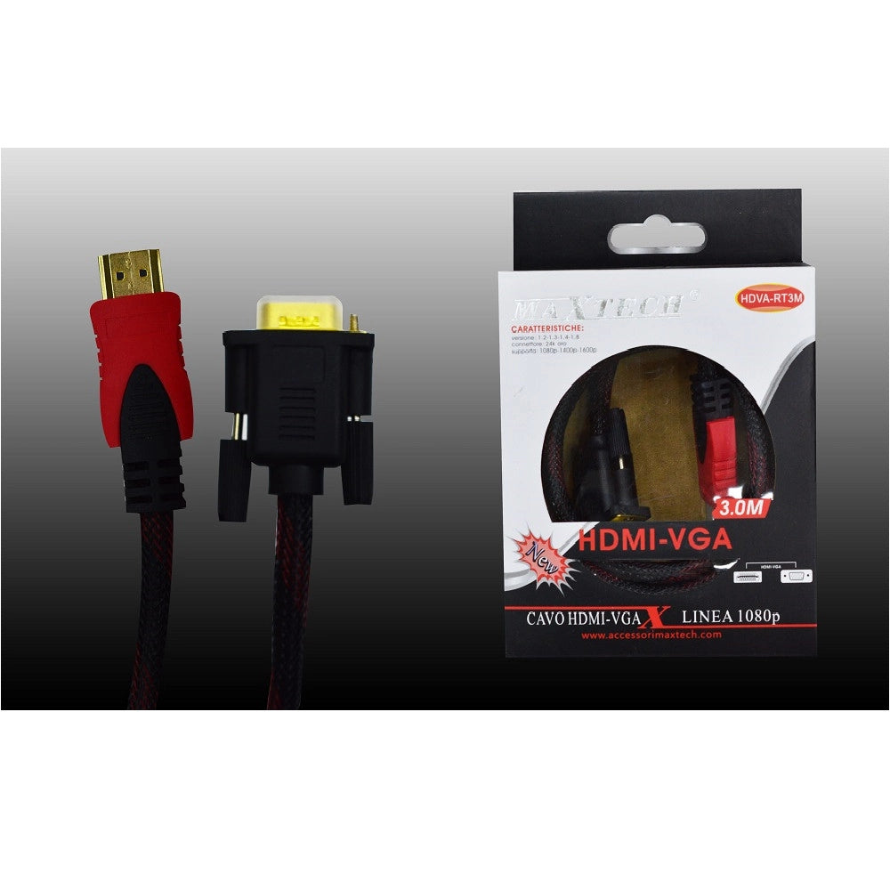 Trade Shop - Cavo Hdmi A Vga Telato 3 Metri 1080p Video Pc Lettori Hdmi Maxtech Hdva-rt3m -