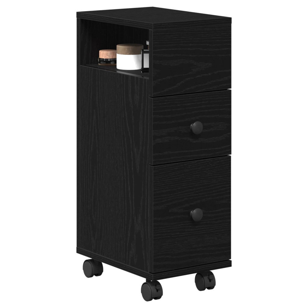 Armadio da Bagno Slim con Ruote in Rovere Nero in Legno Ingegnerizzato