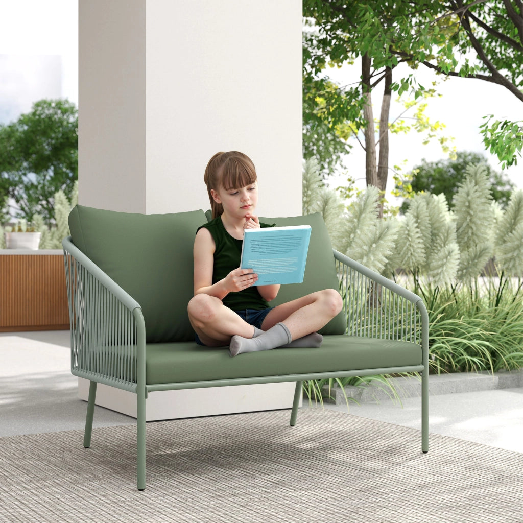 Divano da Giardino 2 Posti Stile Boho con Cuscini Sfoderabili in Rattan PE Verde