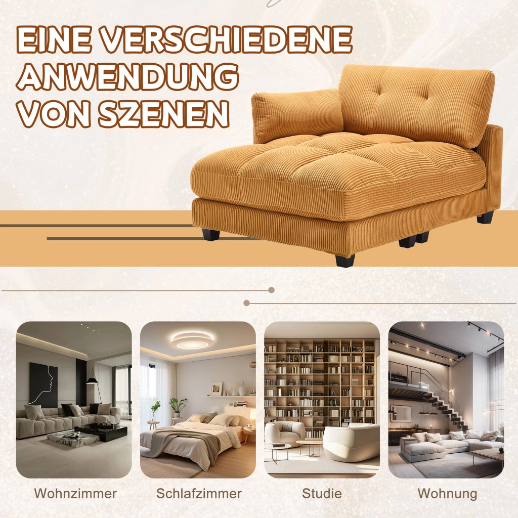 POLTRONA relax 140x112x81 cm in velluto a coste giallo senape con porta bicchieri