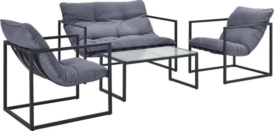 Set da giardino 4 pezzi - Cuscino - 2 poltrone - Nero e Grigio - Stile lussuoso