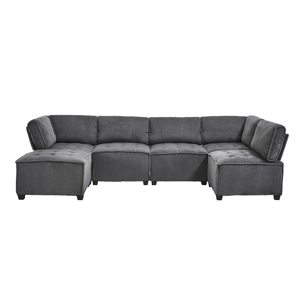 Divano modulare - Xylo - 6 posti velluto costato combinabile U/L/letto grigio