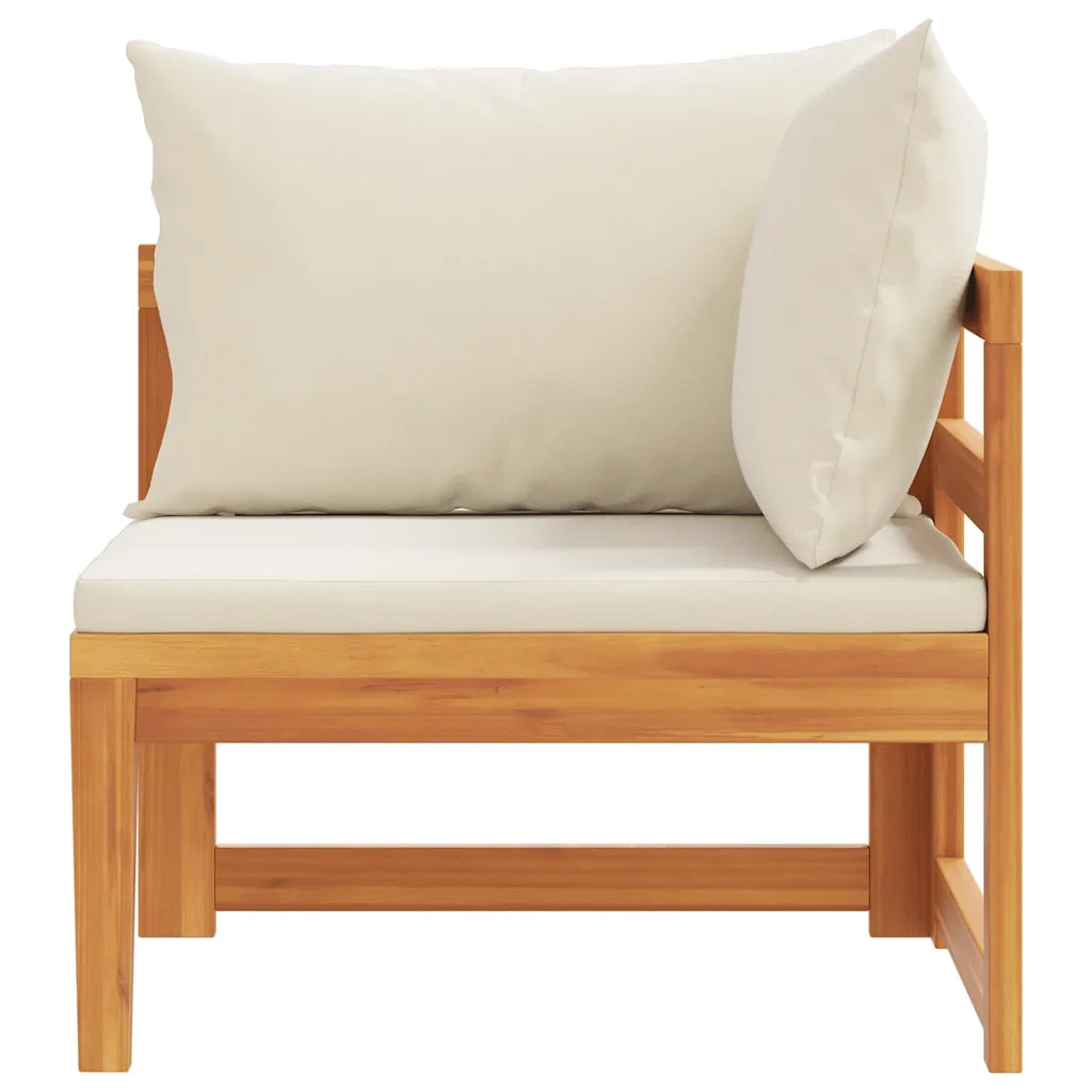 Divano Angolare con Cuscini-Sofa con Cuscini Bianco Crema in Massello di Acacia