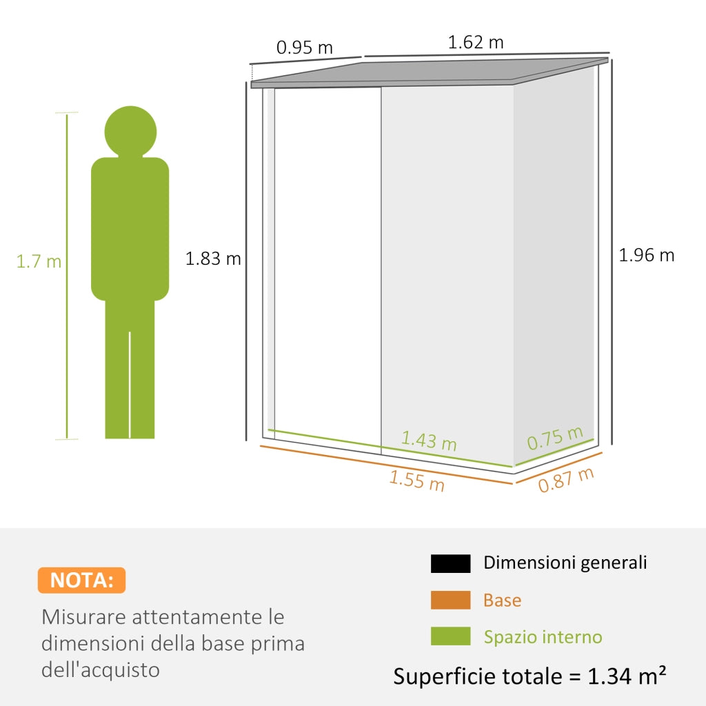 Casetta da Giardino 161,5x94,5x196 cm Porta Attrezzi con Catenaccio in Acciaio Verde