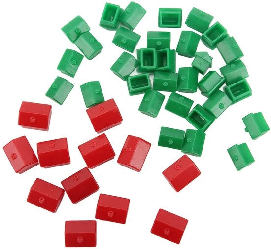 Accessori per giochi di società - Set di pezzi di scambio - 12 case rosse / 32 case verdi - Accessori - Divertimento di gioco - Materiale leggero in plastica - Pezzi di gioco