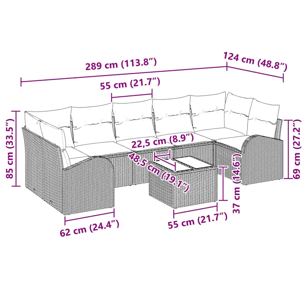 Set Divano da Giardino 8 pcs Marrone e Crema 289 x 124 x 69 cm 3354627
