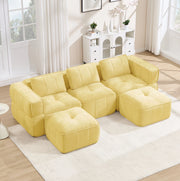 Divano modulare a U 271x162x67 cm con 2 pouf; seduta profonda in poliestere giallo