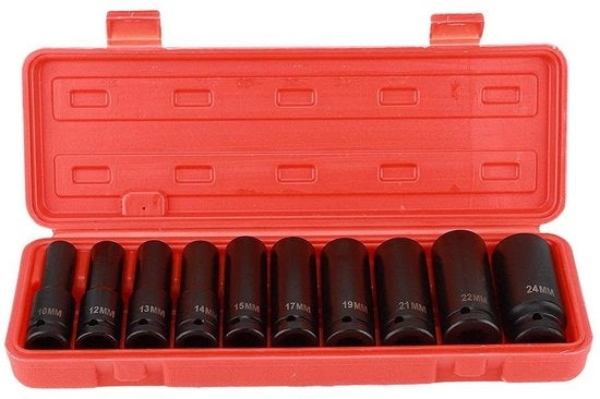Impatto Set di Chiavi a Lame 10 Pezzi - Acciaio Chrome Vanadio - Chiavi a Lame Profonde - Resistente alla Corrosione - Cassetto di Stoccaggio in Plastica - Lunghezza 78 mm - Set di Chiavi a Dado