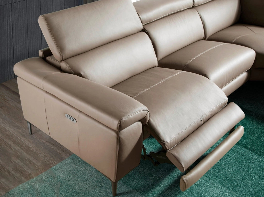 Divano relax con chaise longue destra in pelle di visone