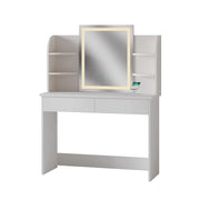 Vicco Tavolo da toeletta Bianco 106 cm con specchio a LED e stazione di ricarica QI