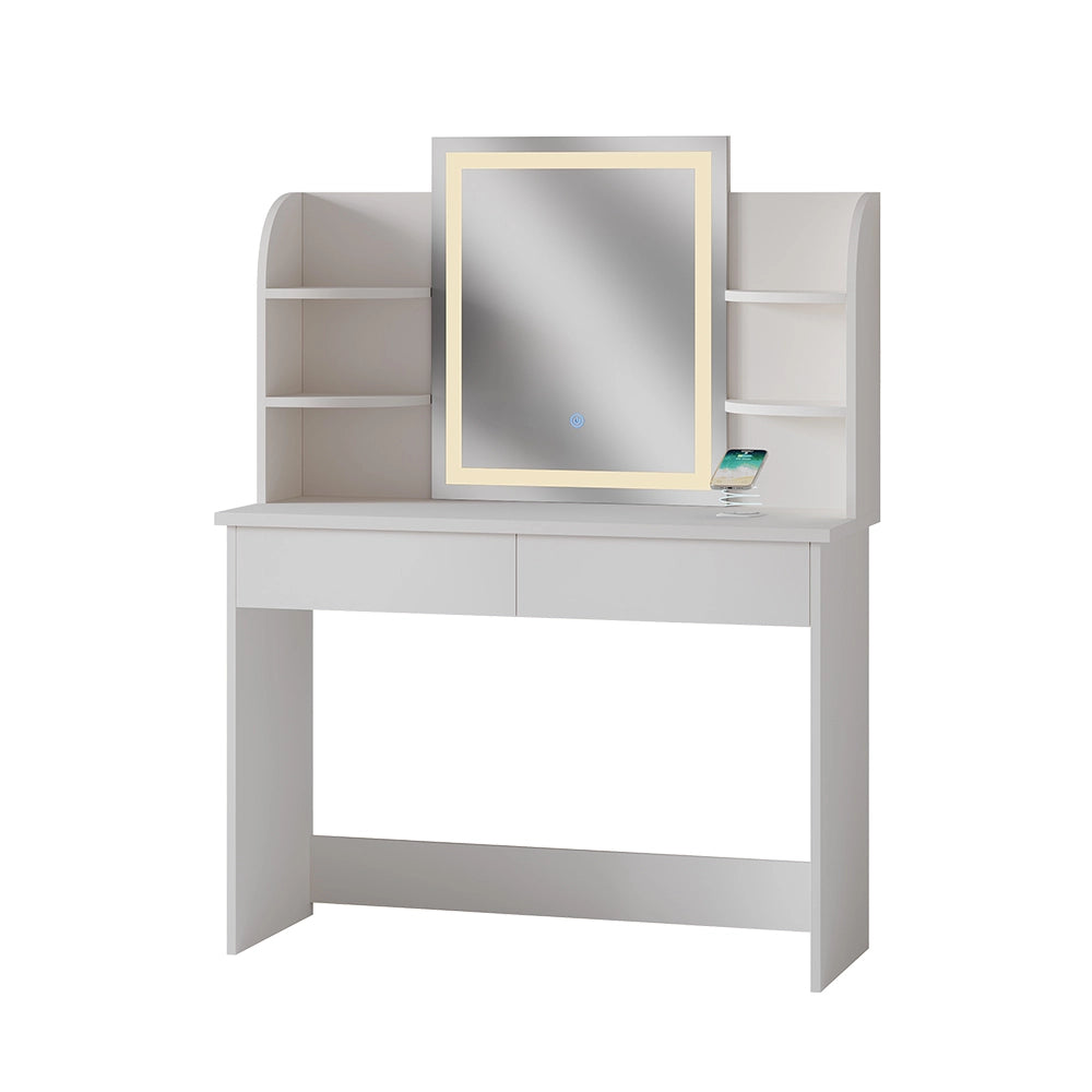 Vicco Tavolo da toeletta Bianco 106 cm con specchio a LED e stazione di ricarica QI