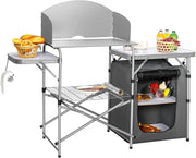 Tavolo da Campeggio all'Aperto con Portaoggetti, Borsa di Stoccaggio per il Trasporto, Tavolo da Griglia Pieghevole e Portatile per Feste BBQ, Campeggio, Grigio