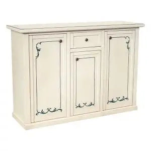 Credenza madia buffet in legno Shabby chic bianco anticato decorato provenzale