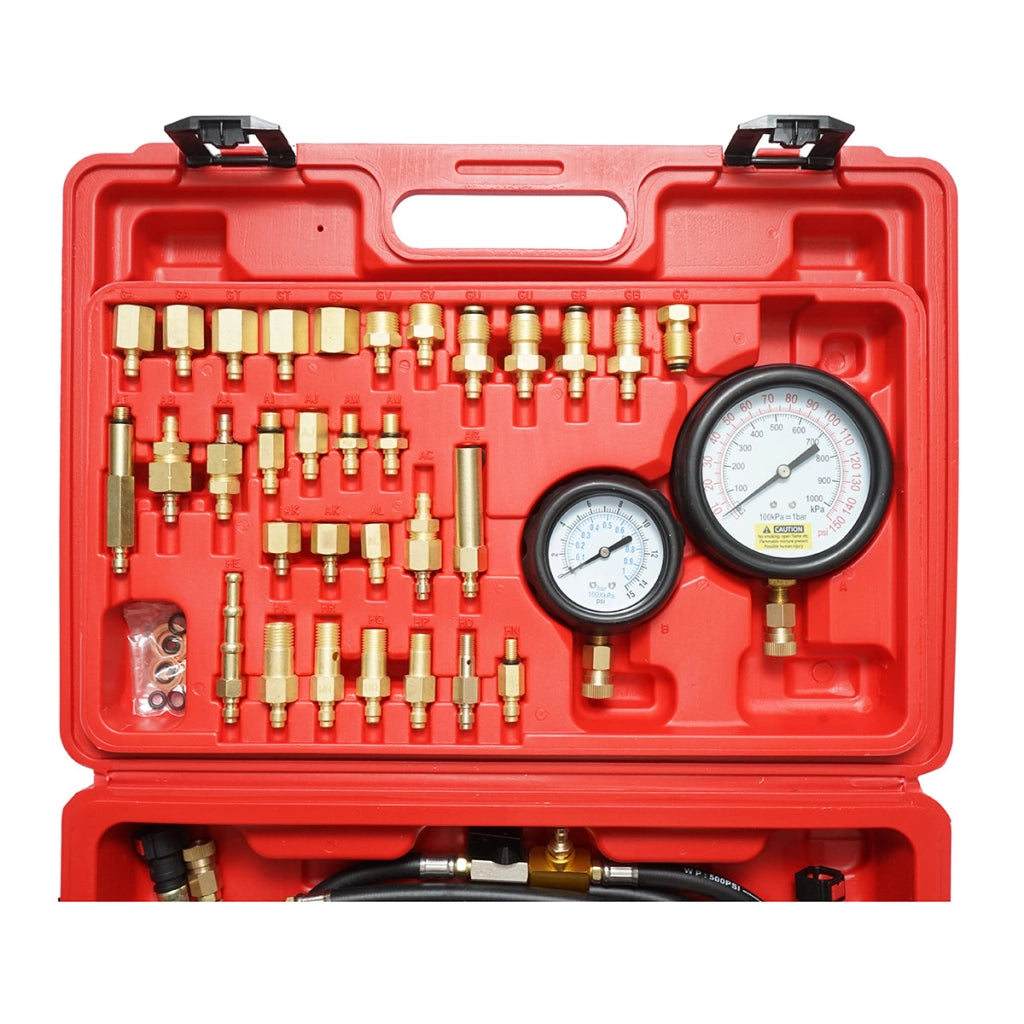 Kit di prova della pressione del sistema di iniezione del carburante con 2 manometri, adattatori universali Breckner Germany