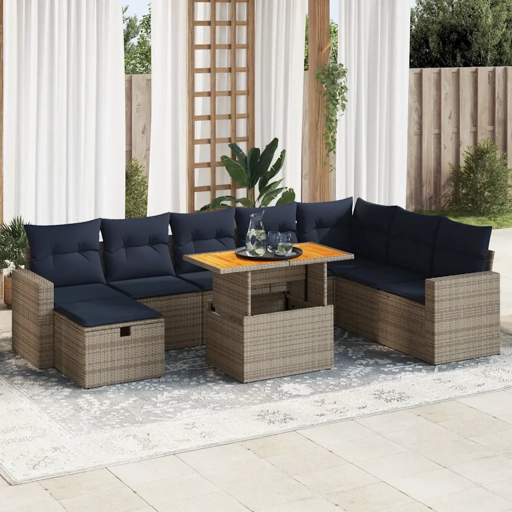 Set Divano da Giardino 9pz con Cuscini Grigio Polyrattan Acacia 3328020