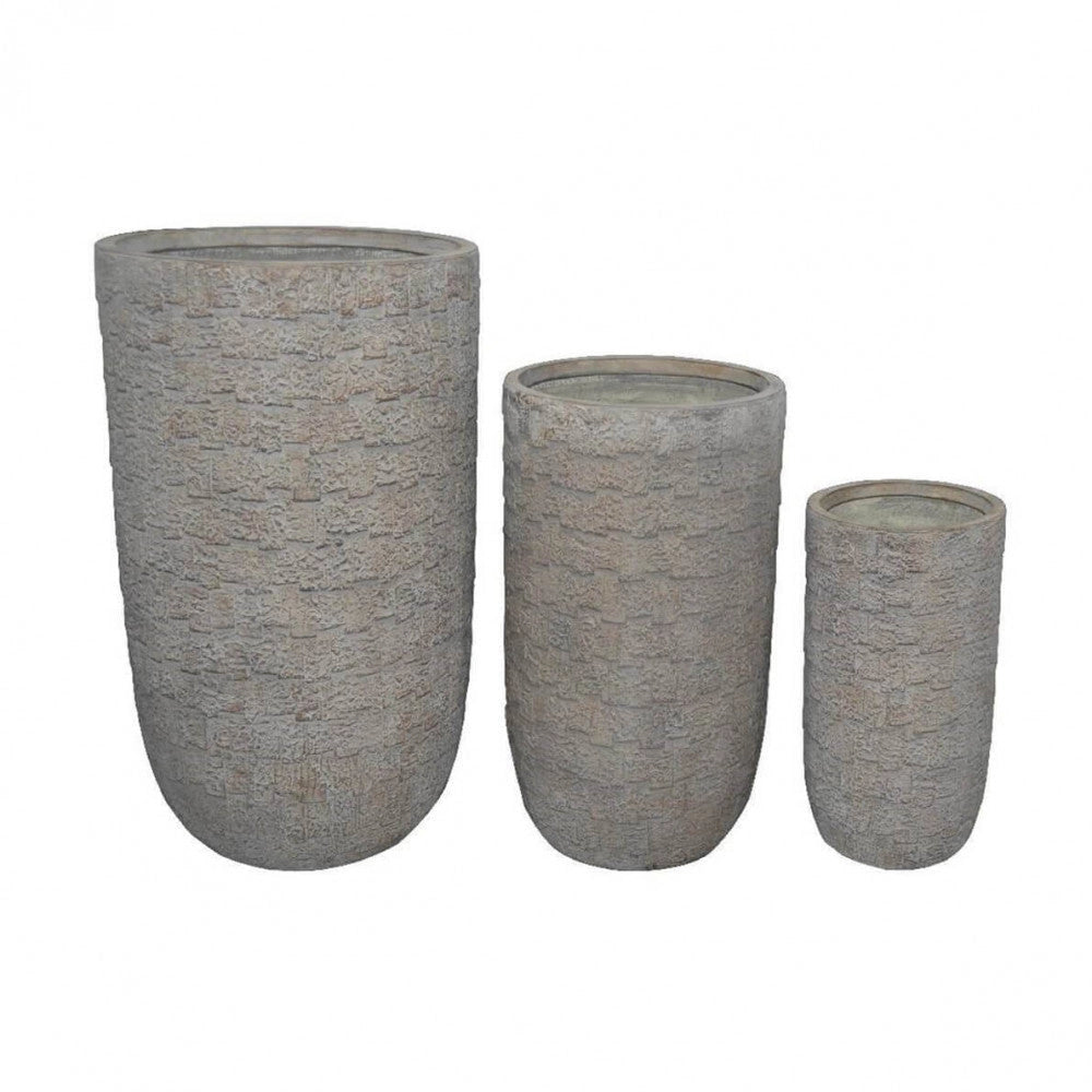 Set 3 Vasi Oleandro in Fibra di argilla Grigio