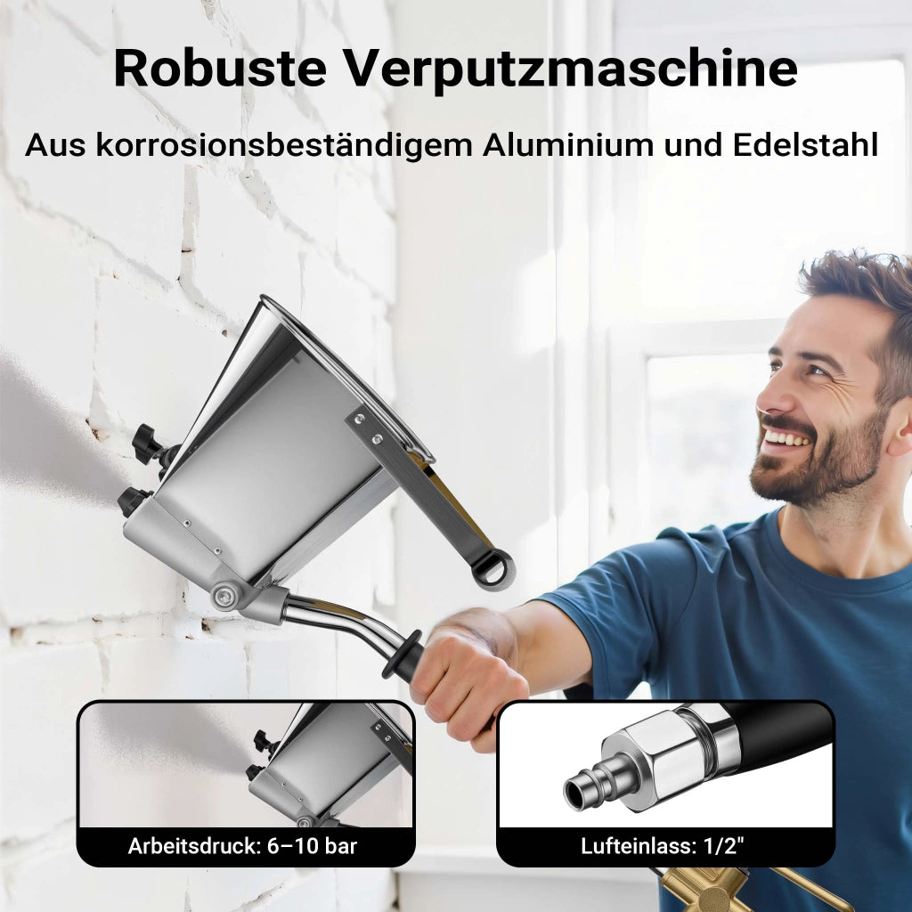 Intonacatrice a spruzzo 6-10 bar, macchina per intonaco con ugello da 8 mm, imbuto da 3,7 l, lunghezza 72 cm, pistola per malta in alluminio e acciaio inox