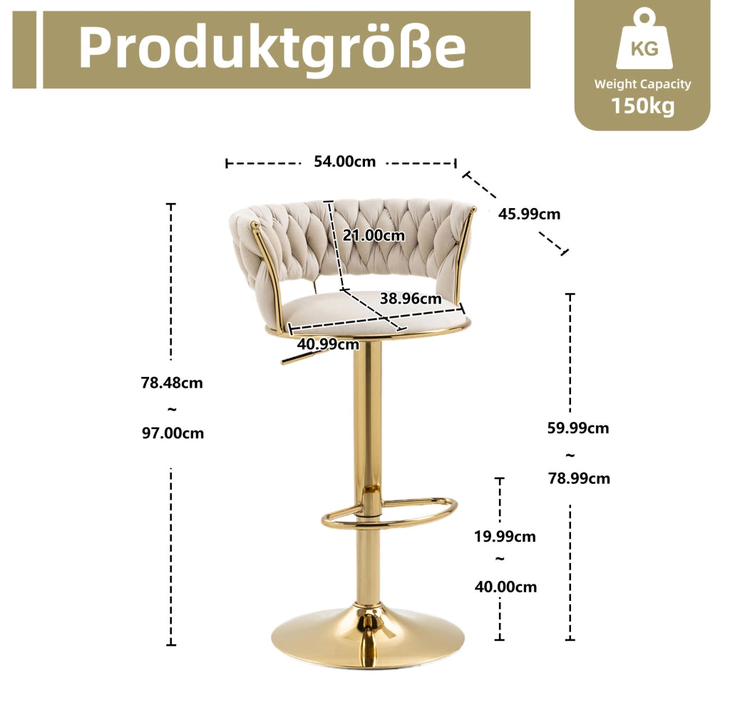 Sgabello da bar girevole 360° con altezza regolabile 54x46x78;5-97 cm; velluto avorio