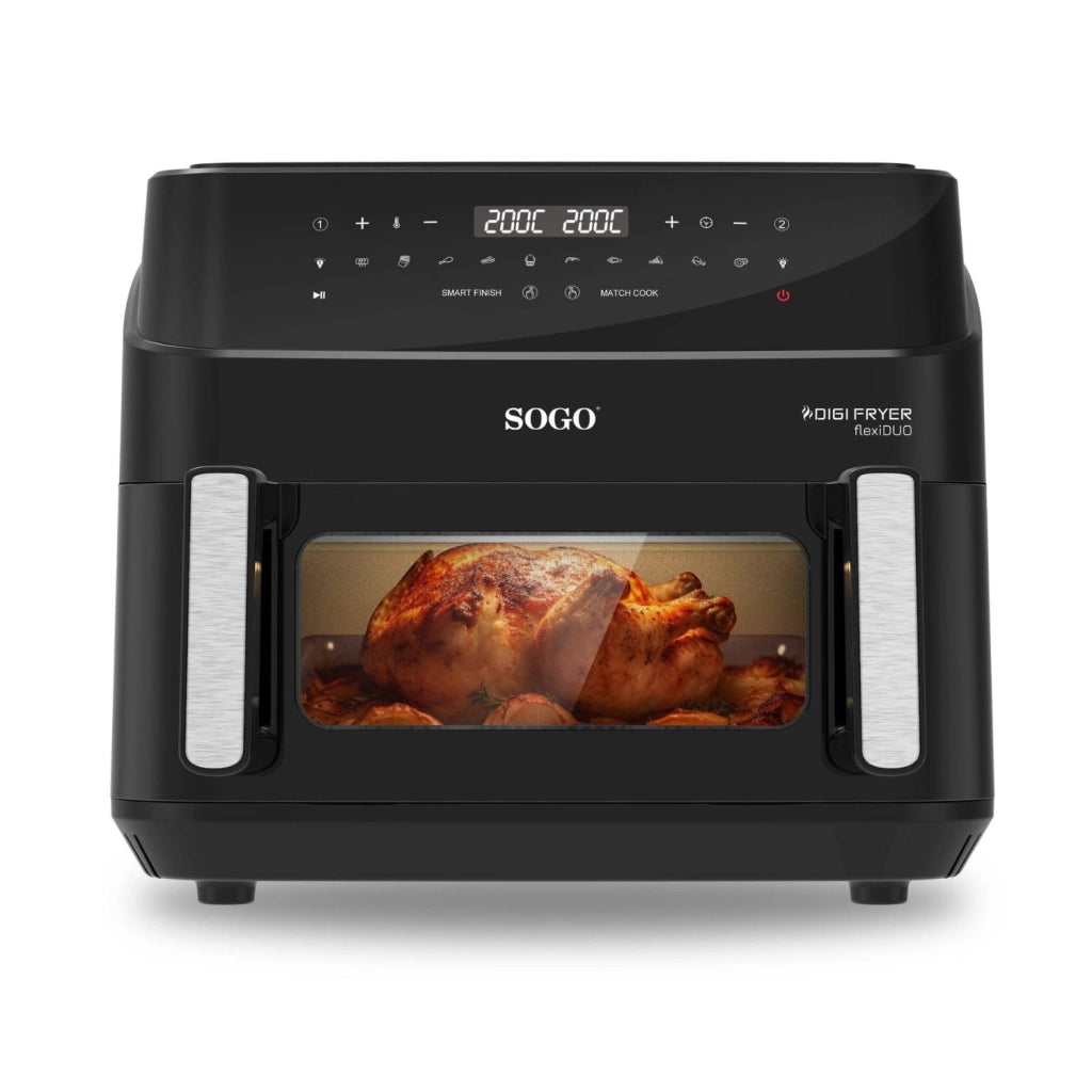 Friggitrice ad aria XXL 10,5L 2600W con doppia cottura Smart Finish e Match Cook, finestra e display touch, per cucina senza olio - Sogo