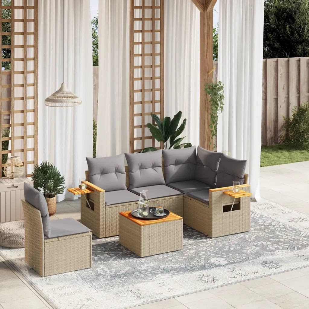 vidaXL Set Divano da Giardino 6 pz con Cuscini Beige in Polyrattan
