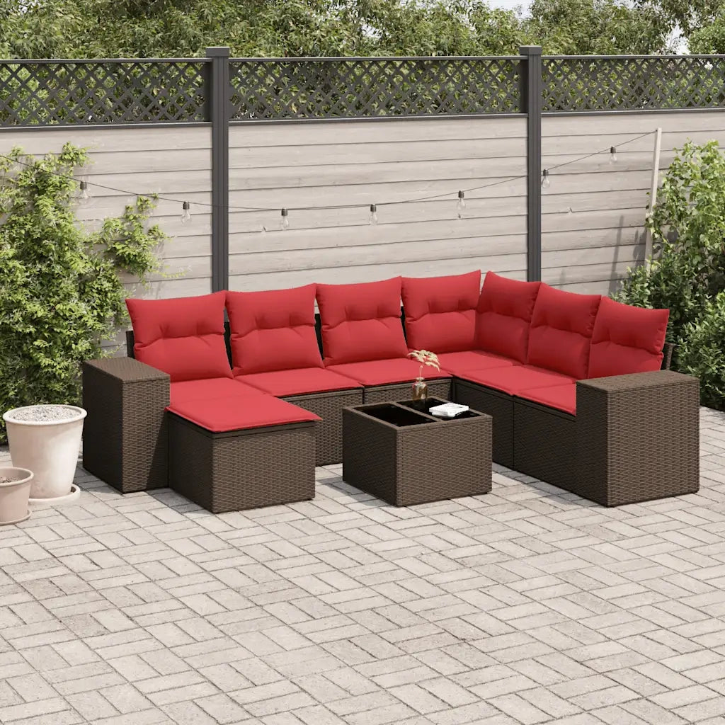 Set Divani da Giardino 8 pz con Cuscini Marrone in Polyrattan 3222913