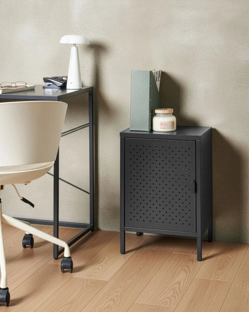 Mobile contenitore Armadio da ufficio in acciaio nero con 2 ripiani Acciaio verniciato a polvere Moderno ufficio domestico in stile industriale