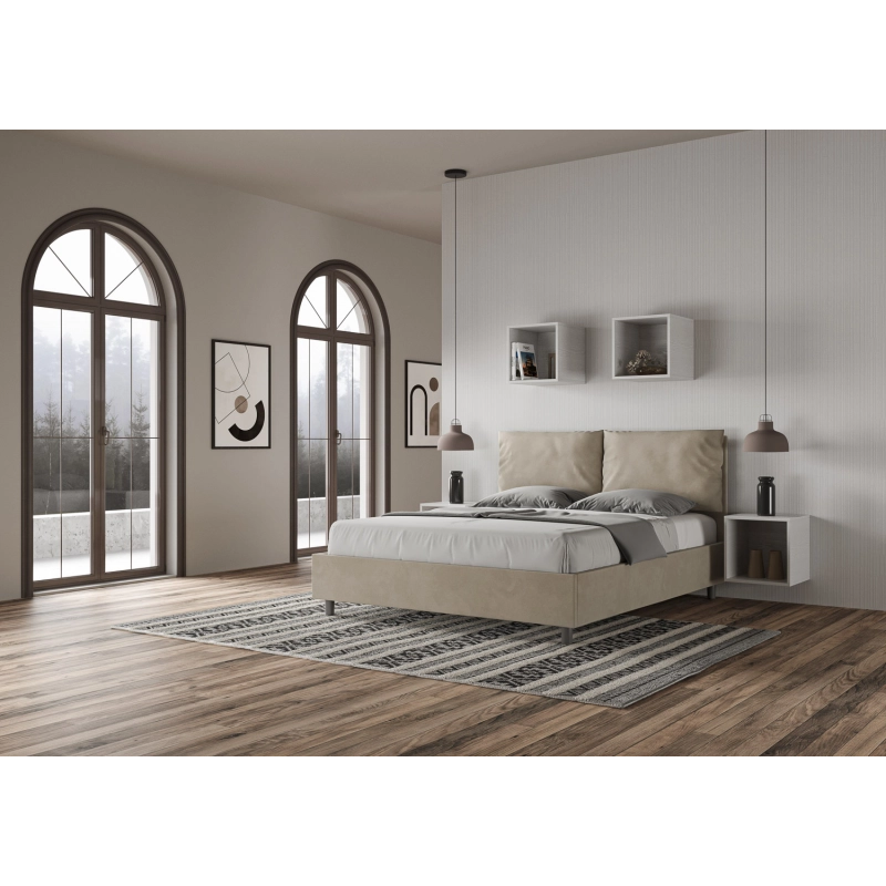 Letto imbottito Matrimoniale 160x200 cm Antea - Contenitore,Microfibra,Sabbia