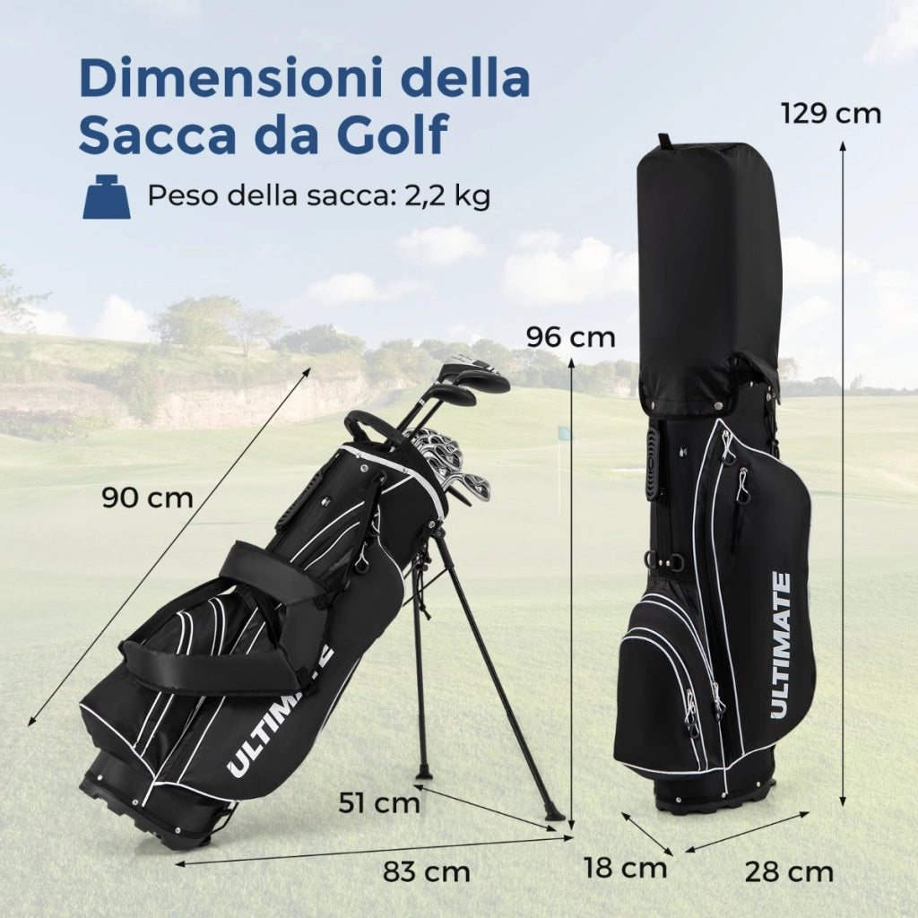 Borsa da golf con supporto driver #1 da 460CC con copri testa, Set completo di mazze da golf per uomo per mancini Nero
