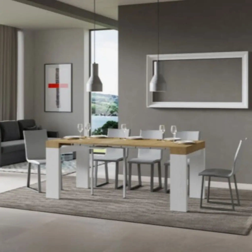 Consolle allungabile 90x40/300 cm Roxell Mix piano quercia natura - struttura bianco frassino