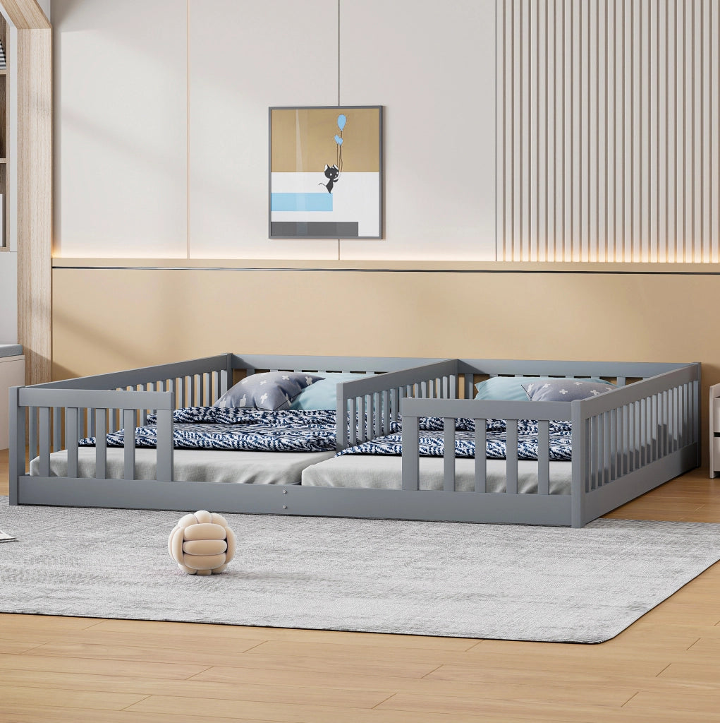 Letto basso per bambini 2 posti 90x200 cm con sponde grigio