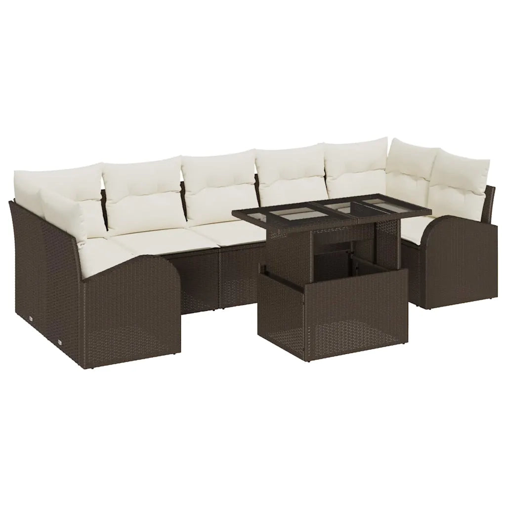 Set Divano da Giardino 8 pcs Marrone Rattan in Polipropilene