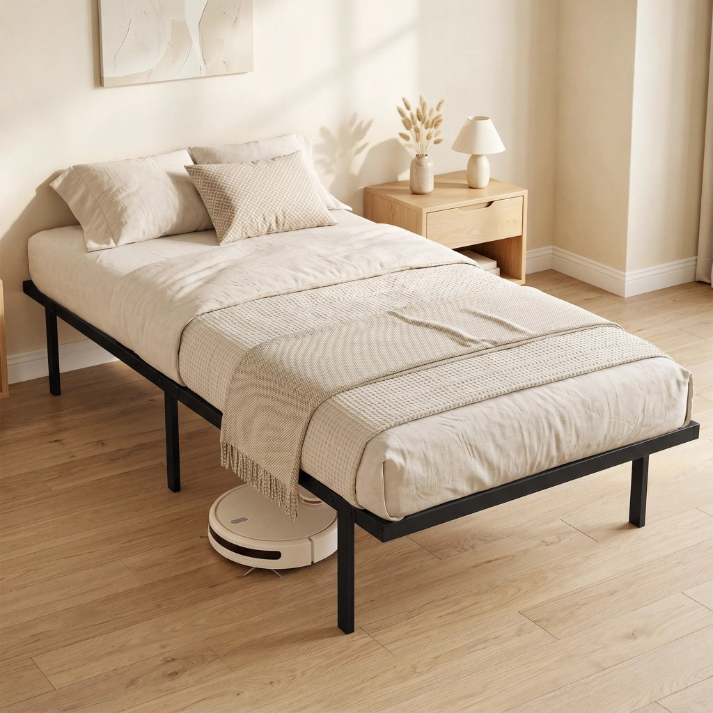 Letto singolo con contenitore ¨C Xylo ¨C metallo nero 90x200 cm con rete a doghe