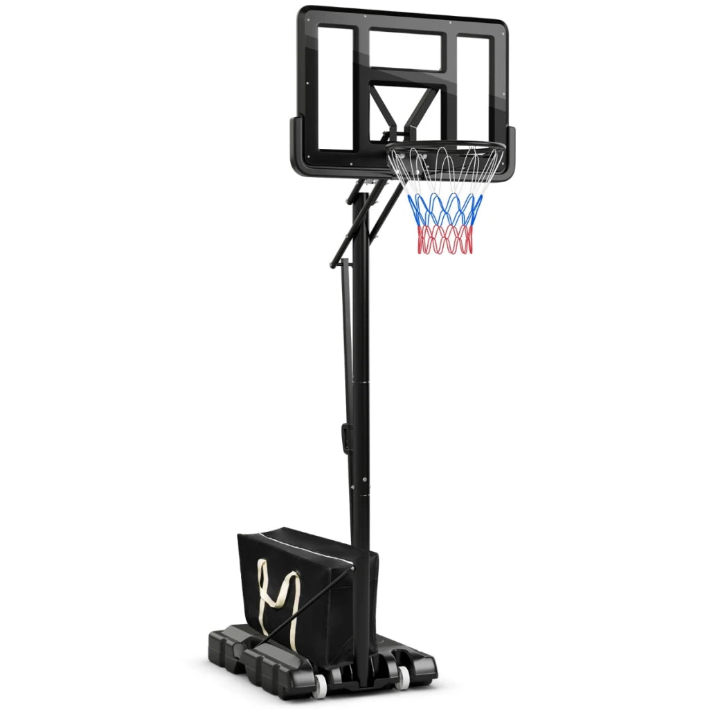 Canestro da basket portatile autoportante con ruote altezza regolabile 245-305 cm bordo posteriore 111 cm base riempibile borsa di sicurezza 20_0005053