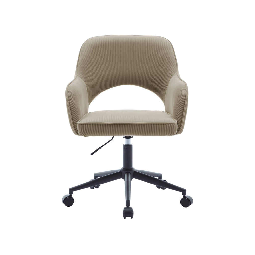 Sedia da ufficio in velluto a coste con rotelle, beige